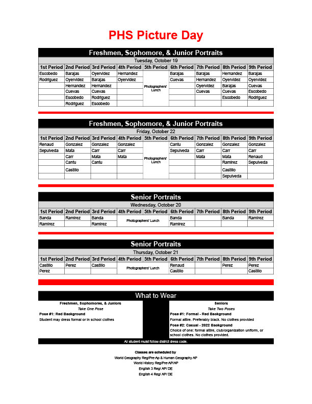 lobo_pride's tweet image. 📷 Student portraits will be taken October 19, 20, 21, &amp;amp; 22. Please see attached schedule for specific dates and times. 📷