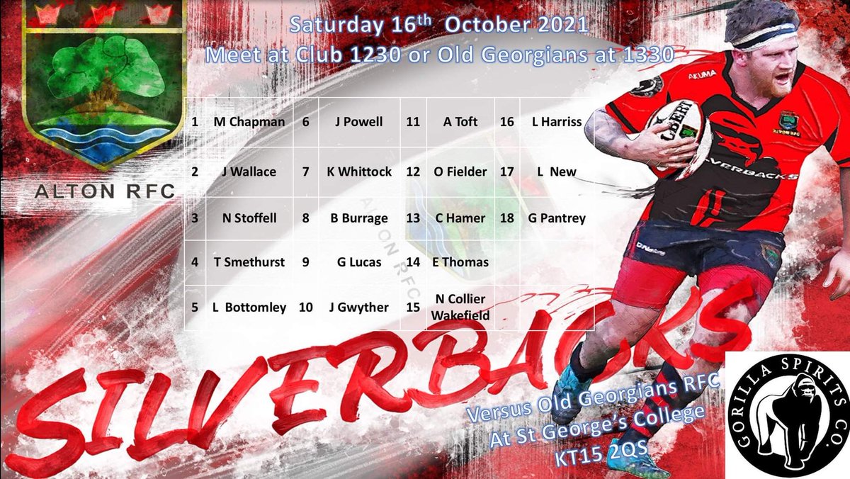 🏉match day squad🏉 @altonrugby Silverbacks 🔴⚫🦍 V @OGsRugby 📅 16th October 2021 🕒 15:00 🏟 St George's College, KT15 2QS #SilverBacks #Redbellies @gorillaspirits