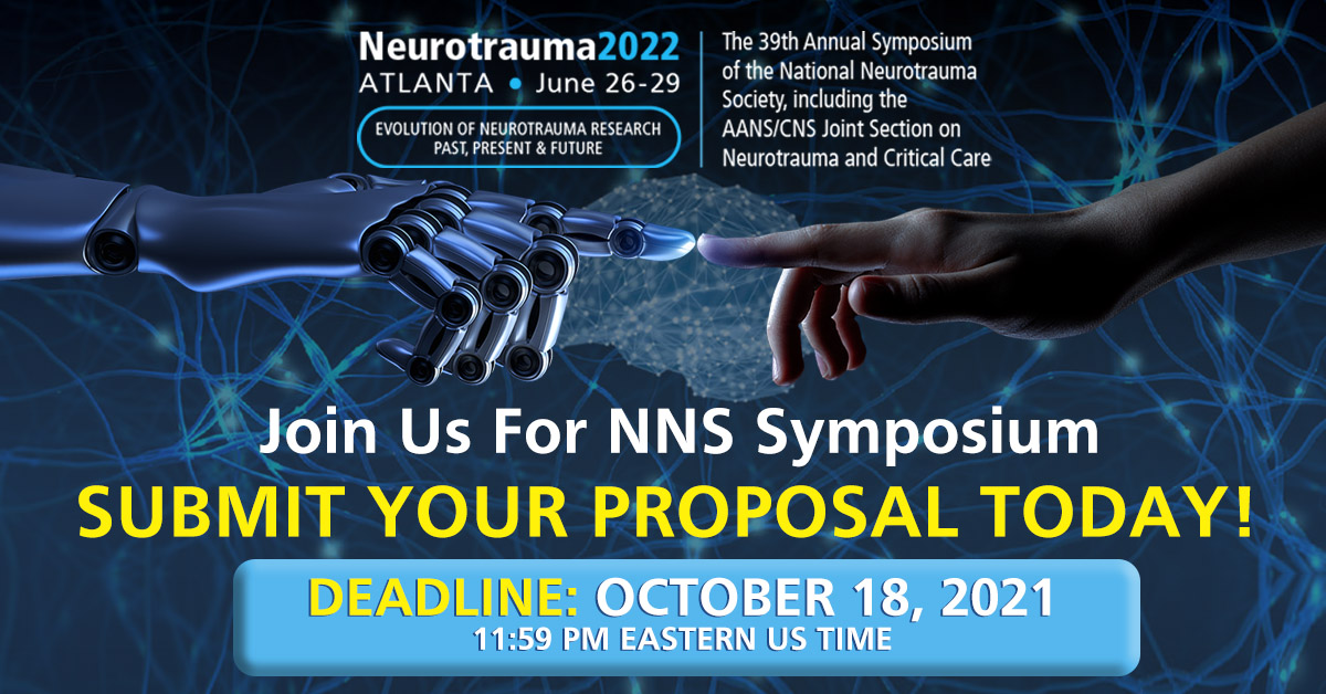 NNS 2022 Proposal Submission deadline is Monday October 18, 2021 at 11:59 PM Eastern US Time! Don't forget to submit your proposal as soon as possible by clicking the following link neurotrauma.org/Call-for-Propo…
#NNS2022 #neurotrauma2022 #neurotrauma