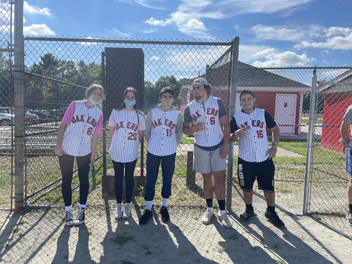 Got to love this team sports class today. I sent them in the dugout storage closet to get the gloves out to play softball 🥎 and they came out with these on! ☺️Fun time in Phys. Ed 👍 #oakerpride