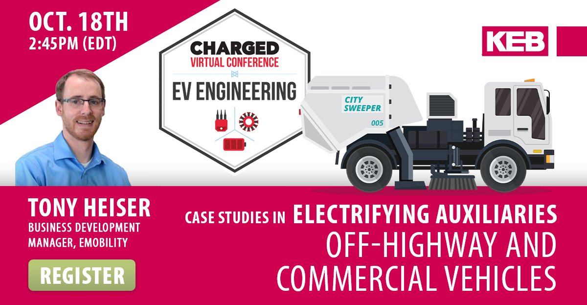 KebAmerica's tweet photo. Join us on Monday, October 18 at 2:45pm, for an in-depth look at auxiliary inverters in off-highway machinery and commercial vehicles. No cost to register.
https://t.co/PDiUOBvQej
@ChargedEVs #chargedev #virtualevent #virtualconference #emobility #commercialvehicles #EVs https://t.co/sBmpgjpDJ5