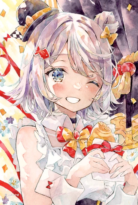 たよりちゃんお誕生日おめでとう!🎉✨
これからも応援しています!

#プリレタ #金魚鉢たより
#watercolour #illustration 