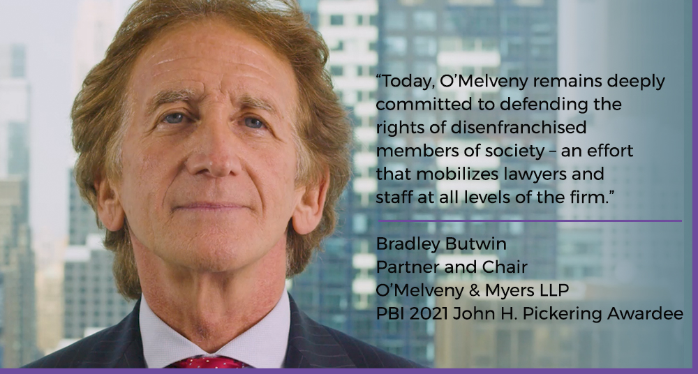 ProBonoInst's tweet photo. PBI is honored to present the 2021 John H. Pickering Award to @omelvenymyers in recognition of its outstanding institutional commitment to pro bono! https://t.co/lrjncefho7