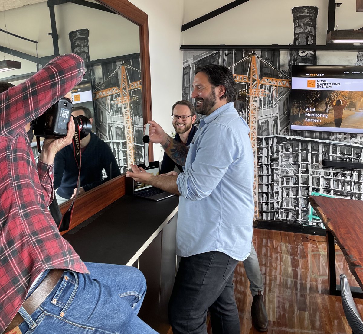 re_open_com's tweet photo. BTS from our photo shoot for the @geelongaddy - you can check out our story in today’s paper.
@Samsung, @DeakinA2I2, the #NTRI and re-open partnered to bring health screening to the Galaxy Watch4.

Watch this space for more innovation. #scalefacilitation https://t.co/QjTEO5M5WN