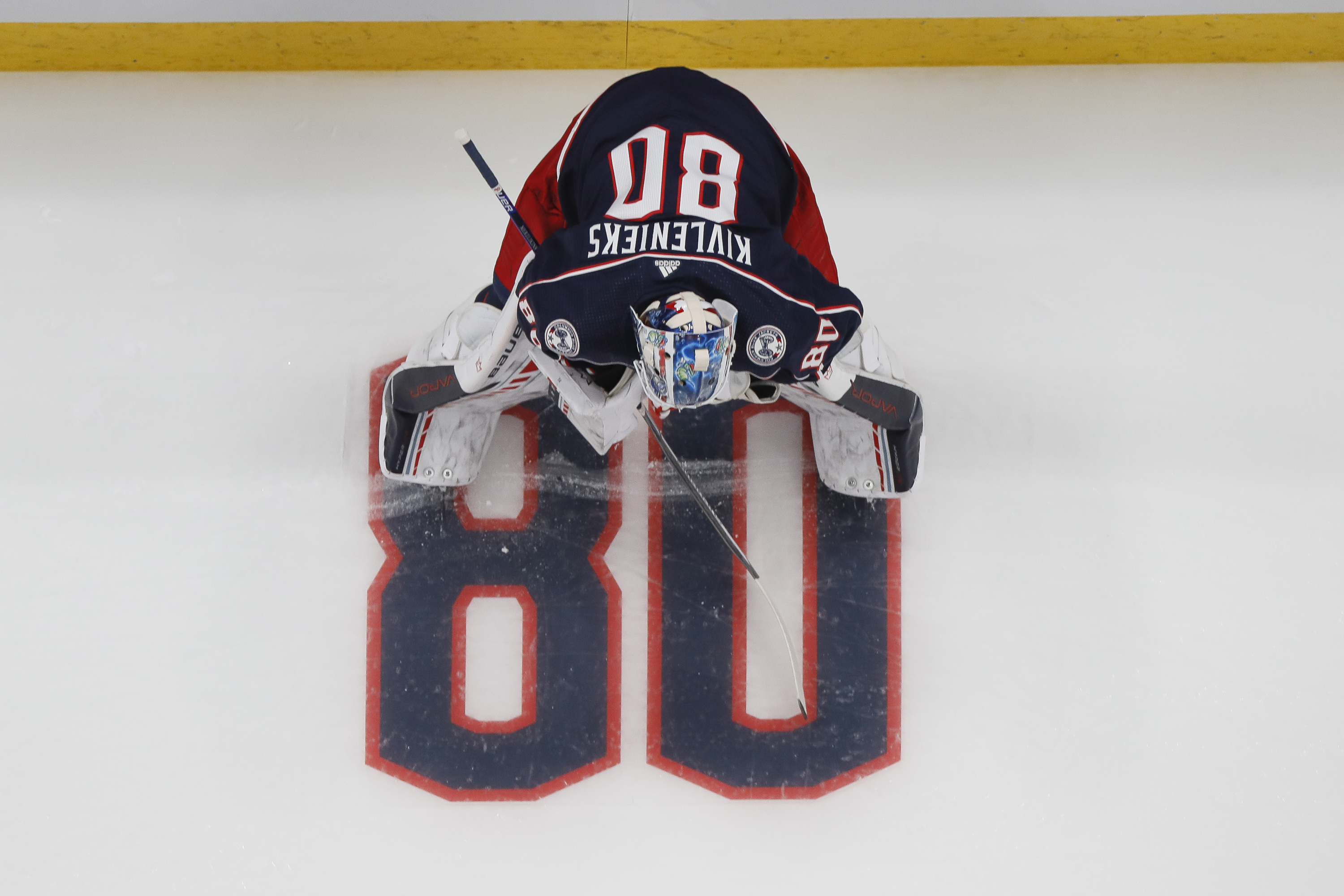 Adam Cairns on X: #CBJ goalie Elvis Merzlikins honors Matiss Kivlenieks by  wearing his 80 jersey for pregame warm-ups  / X