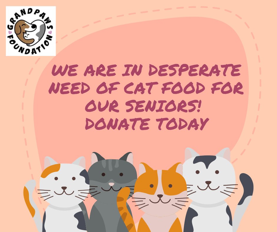 Grandpaws3's tweet photo. We have run out of cat food for our seniors. Please donate anything you can. Thank you! #grandpaws @HillsPet @Purina @RoyalCanin https://t.co/FPEOYxXyZS