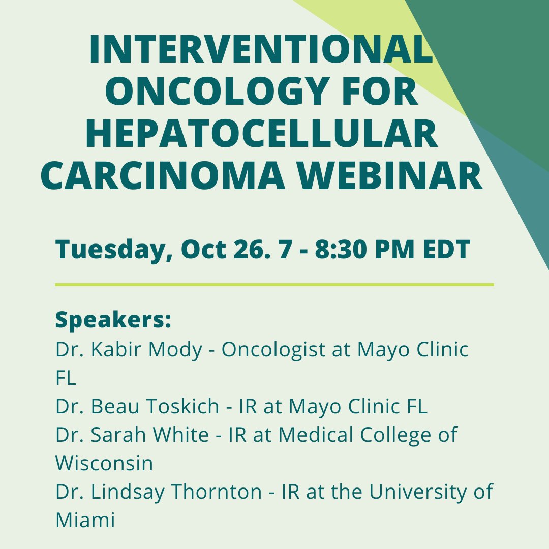 Join us on Thursday, Oct 26th 7-8:30 PM EDT for a webinar on IO's role in HCC!
 
Registration link: register.gotowebinar.com/register/45021…
#TwittIR #SIR #IR #VIR #MedTwitter #IRad #MedStudentTwitter #RadTwitter <a href="/sb_white1/">Sarah White</a> <a href="/LindsayKThornt1/">Lindsay Karr Thornton</a>