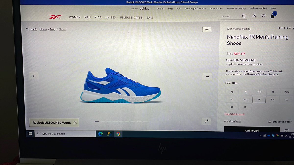 mylogon's tweet photo. @Reebok However the price is up and the discount does not work. https://t.co/hwG2IUEZfM