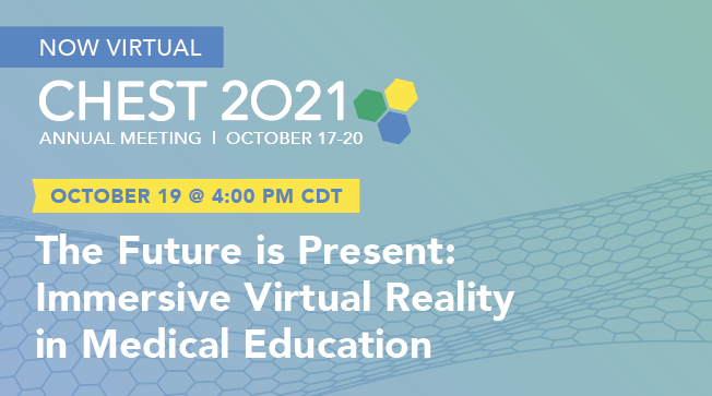 Don’t miss this #CHEST2021 presentation, “The Future is Present: Immersive Virtual Reality in Medical Education” on Oct 19! CHEST &amp; partner <a href="/lumetoxr/">Lumeto</a> will demonstrate a VR intubation education program developed with <a href="/MayoClinic/">Mayo Clinic</a> @NYUniversity <a href="/WakeForest/">Wake Forest University</a>

hubs.la/H0ZjKYN0