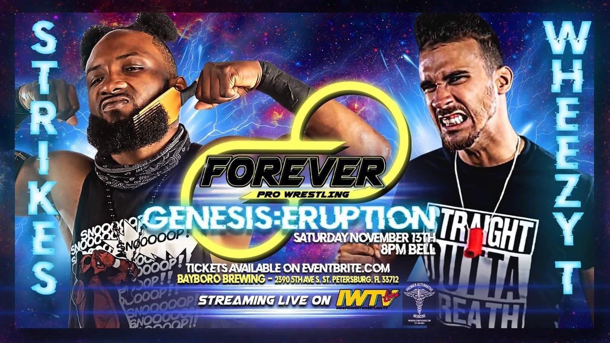 ForeverProW's tweet photo. Snoop Strikes vs Wheezy T is signed, sealed and will deliver at Forever Pro Wrestling's Genesis:Eruption!

Who ya got?? 
@SnoopStrikesOAO or @wheezywrasslin??

Forever Pro Wrestling and IWTV Present
Genesis: Eruption
Saturday, November 13th
Belltime 8 PM
(More Info in graphic!!) https://t.co/WPDtixNHPV