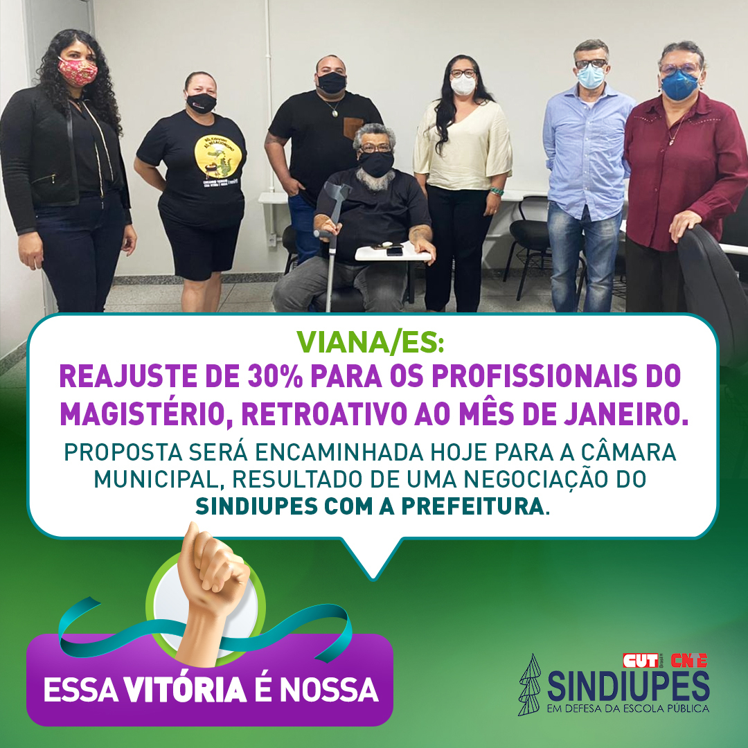 SindiupesO's tweet photo. Luta do SINDIUPES, vitória dos trabalhadores!
Reajuste de 30% para os profissionais do magistério, retroativo ao mês de janeiro.
Proposta é resultado de negociação do SINDIUPES com a Prefeitura. 
#SINDIUPES #Educação #Magistério #Viana #EspíritoSanto https://t.co/7Q6g0Qxikt