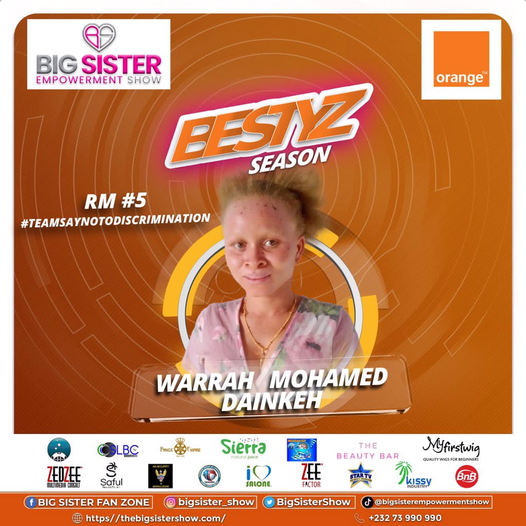Bigsister_show's tweet photo. BSS3
ROOMMATE #5
#BESTYZSEASON.
____________________

My name is Warrah Mohamed Dainkeh  alias Waralistic Warrah. (#TEAMSAYNOTODISCRIMINATION) 
I'm 24 years old. https://t.co/1AAsR7FcKO