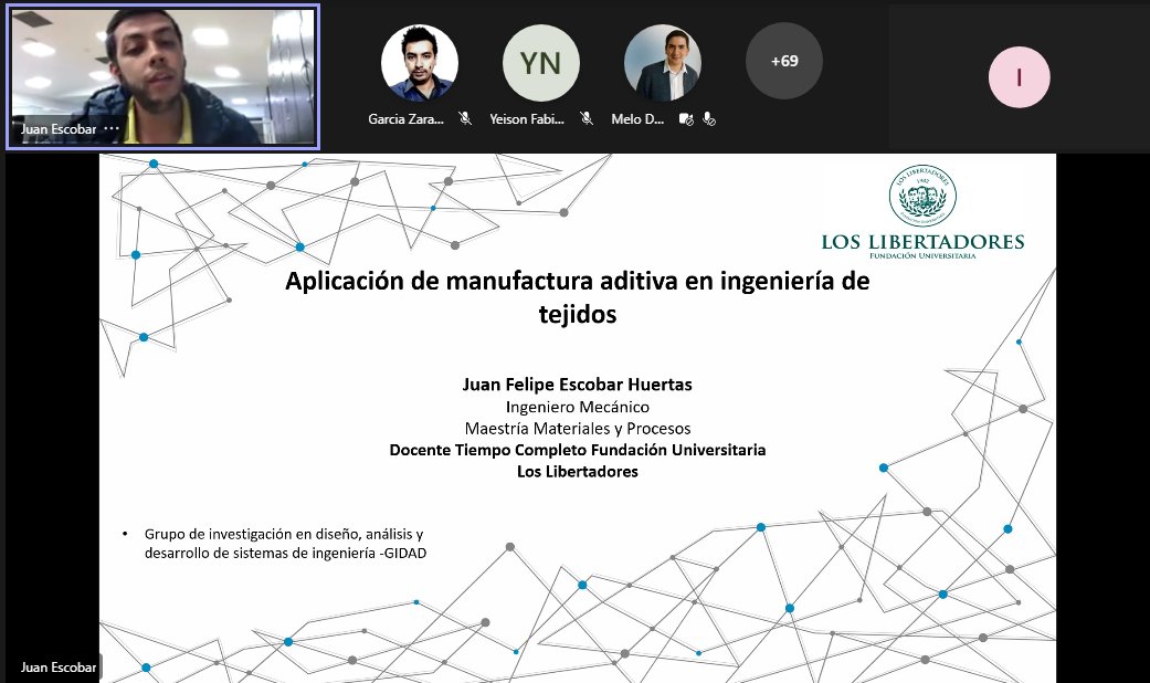 DirInves_FULL's tweet photo. En este momento el Ing. Juan Felipe Escobar #FULLDocente de @UniLibertadores nos habla de la aplicación de la manufactura aditiva en ingeniería de tejidos.
Conéctate: https://t.co/EoPfDPHiku
#FULLInvestigaciones https://t.co/2C7aeDDN30