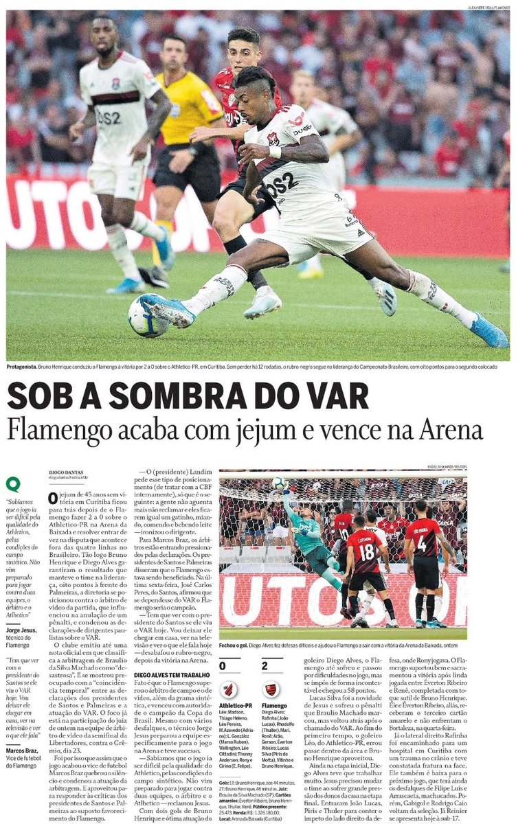 flahistoria's tweet photo. 14/10/2019 #flahistoria 
[📰O Globo]-Campeonato Brasileiro 

Sob a sombra do VAR

✍ @diogodantas

#FlaBr2019 #Flamengo #FlaAthleticoPr #FlaVAR https://t.co/TgvP8DPLMF