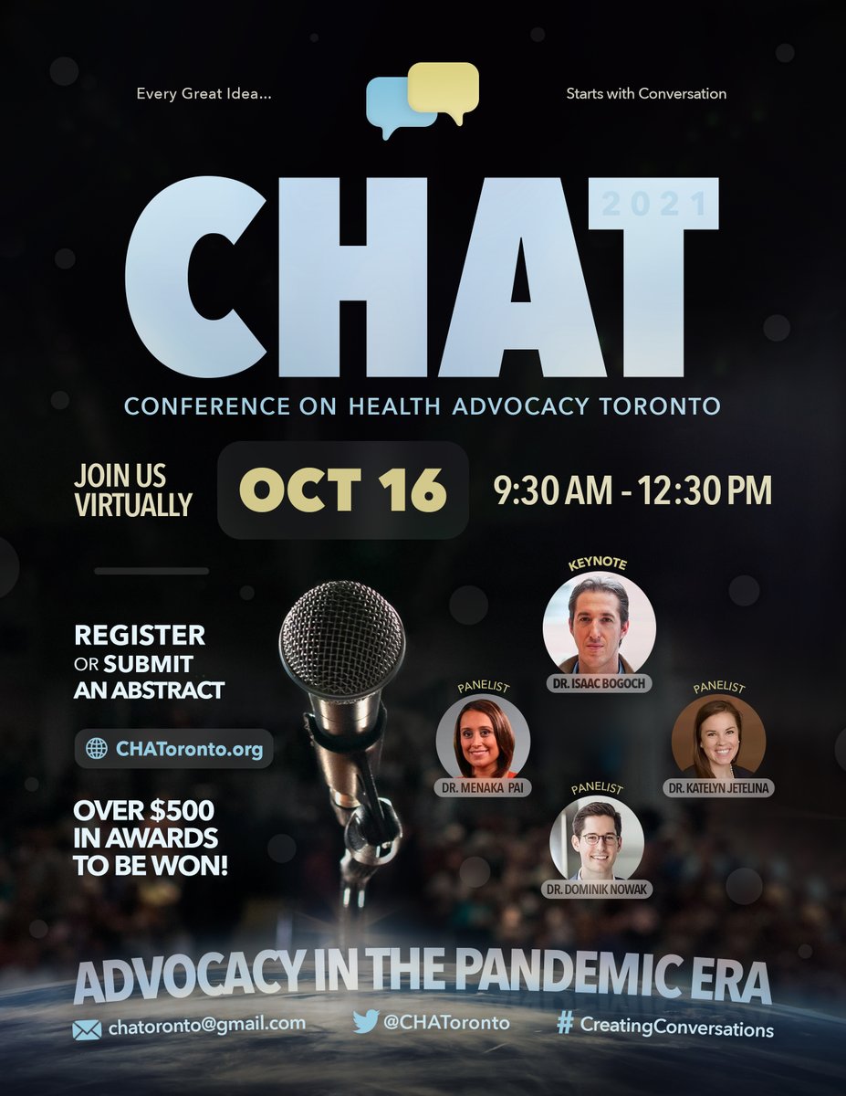 CHAToronto's tweet photo. Calling all aspiring health leaders! Join us this Saturday, October 16 for #CHAToronto 2021: Health Advocacy in a Pandemic Era. We have an inspiring lineup of speakers who are eager to meet you! Visit https://t.co/wgk4sCyMbJ for details. #creatingconversations https://t.co/Yg5BuZIUmh