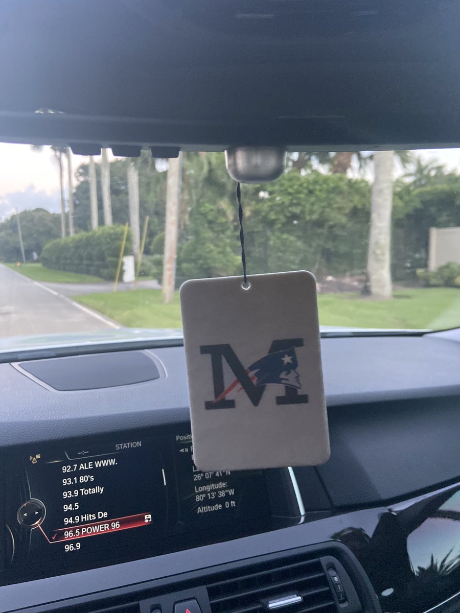 msformoso's tweet photo. Yes, that’s a Miramar air freshener in my car.  We have officially put our beautiful logo on EVERYTHING, and I’m all for it.  #PatriotPride! https://t.co/6gUBDxP3wB