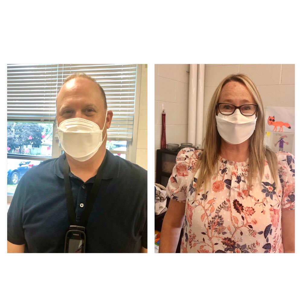liznorris519's tweet photo. Two spectacular co-workers Aaron and Jacqueline supporting #bettermasksOct14 today. Thank you so much @vitacoreinc for your donation of CA-95 masks to educators all over Ontario today. Thanks as well to our board for allowing us to wear them! Thanks as well again to @imgrund ๐ท https://t.co/Vw5IBTQbYi