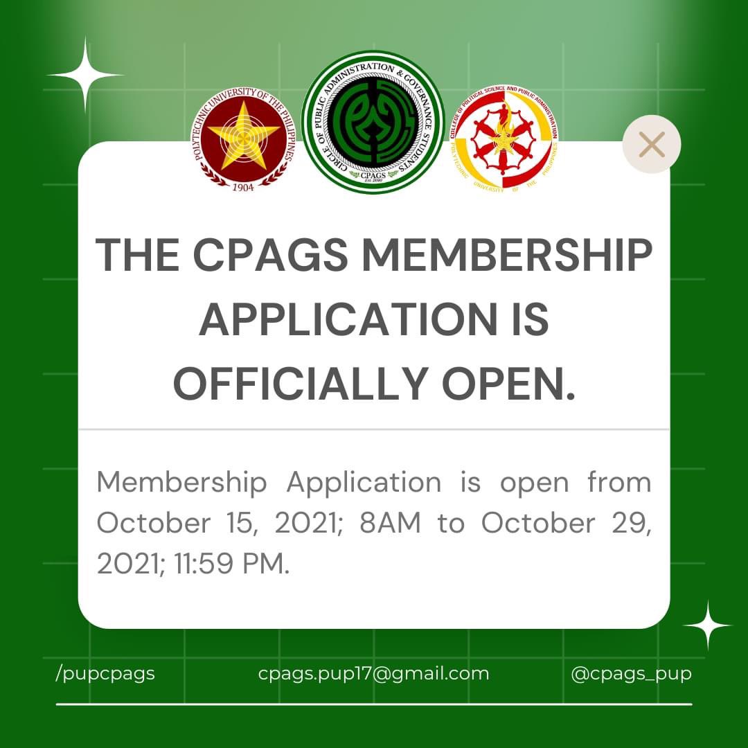 cpags_pup's tweet photo. CPAGS Membership Application is now officially open! 

Be part of the growing community of outstanding and ethusiastic leaders. Application is open for all enrolled BPA students. Apply now at https://t.co/KZ3MPjPieY

#JoinCPAGS
#PusoUtakAbilidadDignidad https://t.co/plUXuGiUr9