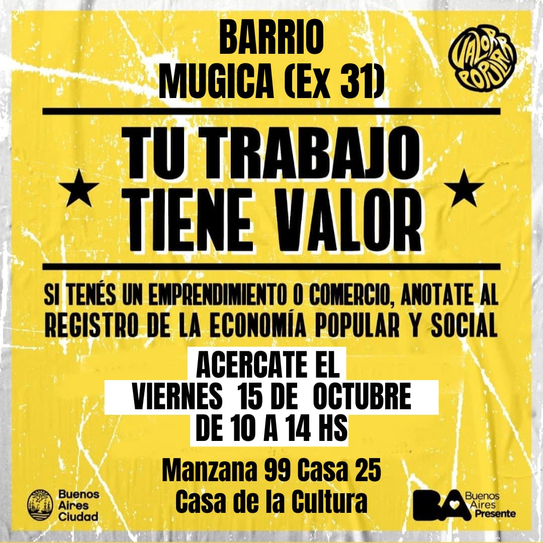 leanleyenda's tweet photo. Hoy estuvimos haciendo avanzadas de difusión en Barrio 15 de Villa Lugano y Barrio Mugica de Retiro.

Te esperamos mañana en el Comedor Patuju y la Casa de la Cultura para que te inscribas en RUPEPyS.

¡Tu emprendimiento tiene valor!

#Anotate https://t.co/NXruB8dxCm
