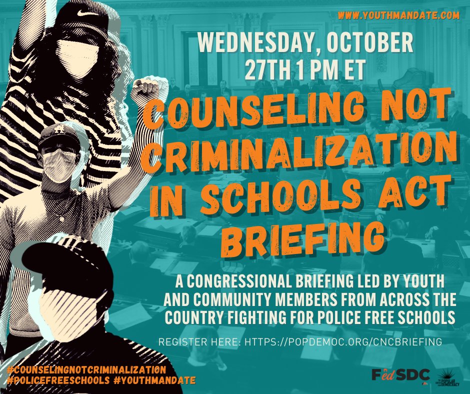 Moodychocodoll's tweet image. 📣 Black &amp;amp; brown young people have led the fight for #PoliceFreeSchools. Now, Congress has a chance to end federal $$ for police in schools &amp;amp; invest in education. Act NOW to support the #CounselingNotCriminalization! Join the Congressional Briefing: popdemoc.org/CNCBriefing
