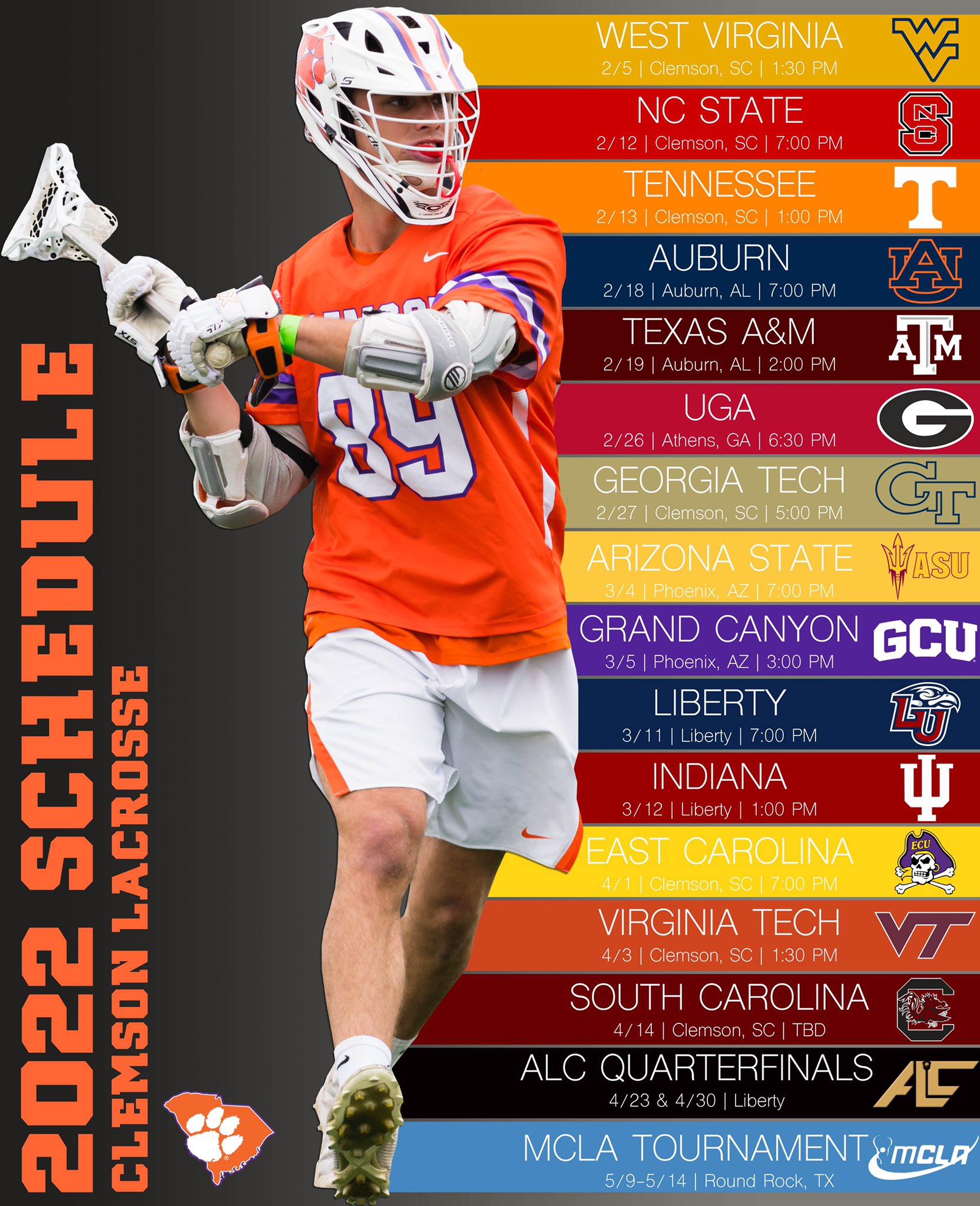Clemson Spring 2022 Schedule Clemson Lacrosse On Twitter: "2022 Spring Schedule!! Ready For Another Run  In The Tournament. #Allin Https://T.co/Ohas5El9T8" / Twitter