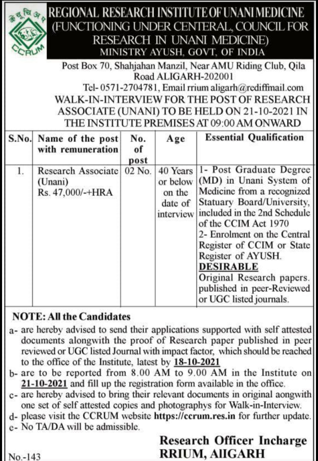 Unani medico على X: “#job Walk in interview for post of research