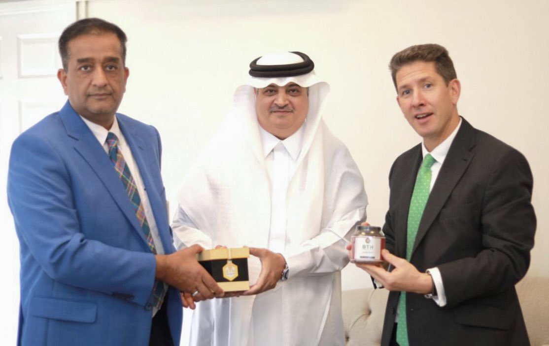 aminattock's tweet photo. Pleasure to meet with Excellencies @AmbassadorNawaf and @CTurnerFCDO to discuss upcoming #SaudiGreenInitiative and @COP26 - presented the sweet #BillionTreeHoney which is a testament to how #GreenDevelopment brings #GreenDividends and supports #Livelihoods https://t.co/xsn05xs9aC