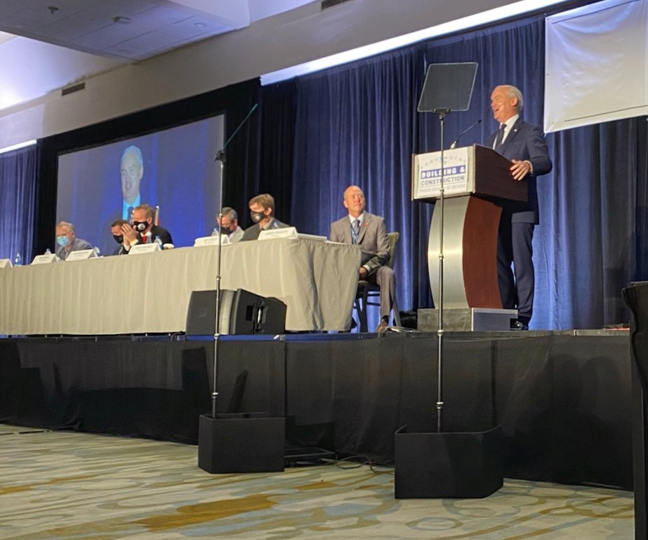 erinotoole's tweet photo. It was great to be in Toronto to speak to delegates at the Ontario #BuildingTrades Convention. The federal government needs to support our trade workers to build more homes and infrastructure here in Ontario and across the country. https://t.co/yghfL0DvSr
