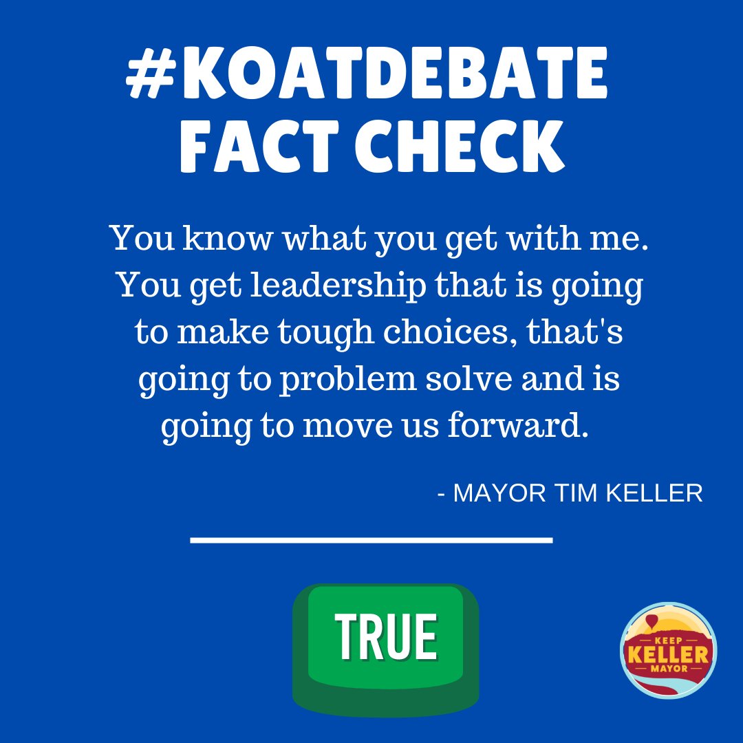 timkellernm's tweet photo. After tonight’s #KOATDebate, it is clear who is the right pick to keep leading the Duke City. #MayorTim has proven he has what it takes to solve ABQ’s toughest challenges and to keep moving our city forward. #nmpol #KeepKeller https://t.co/i9gKNpDRNN