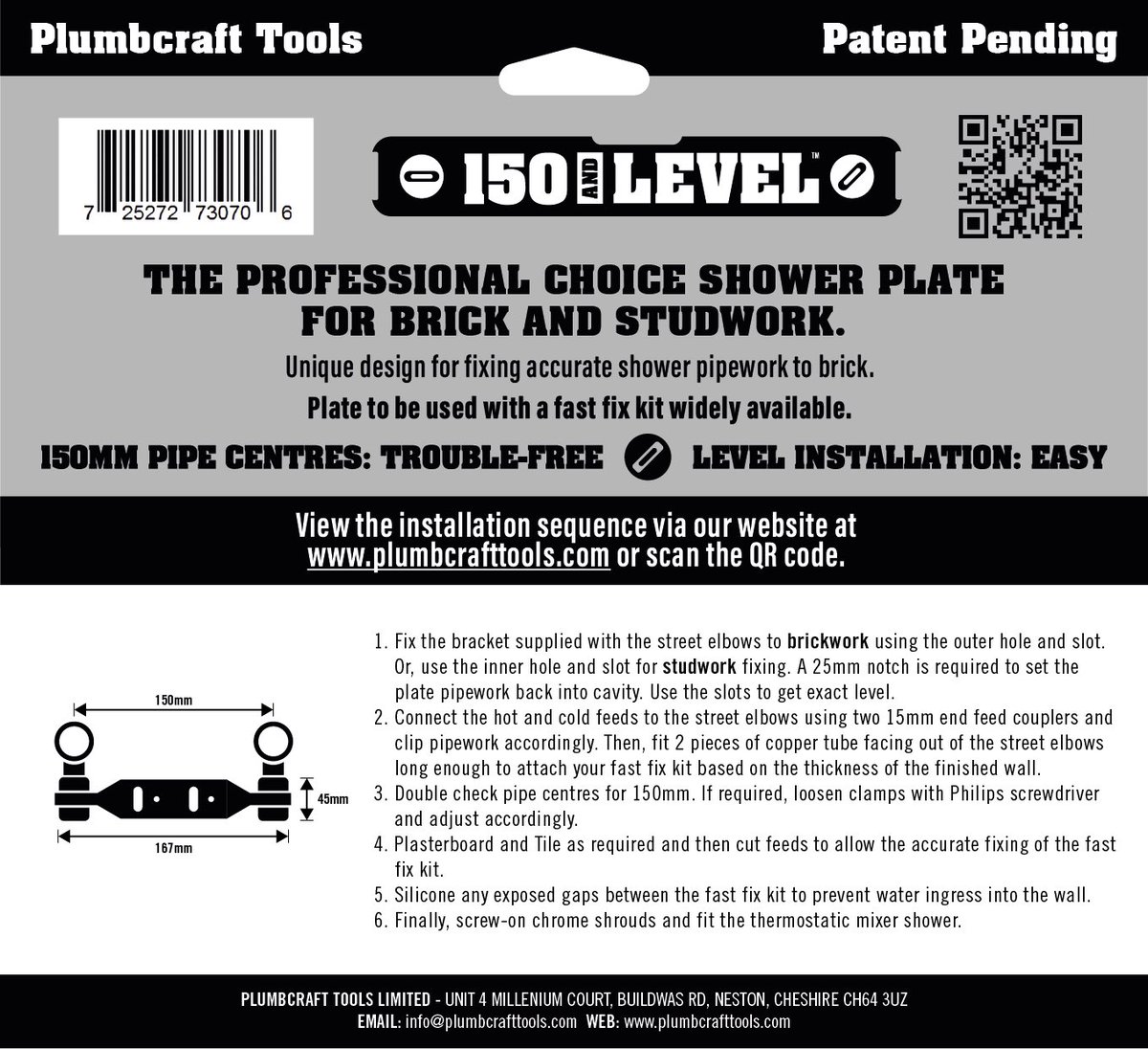 The new proffesional choice shower plate for thermostatic bar mixer showers and wall mounted taps. Flush to wall pipe work @ 150 centres easy levelling.
Available December 2021 look out for us in <a href="/PB_mag/">Professional Builder</a>