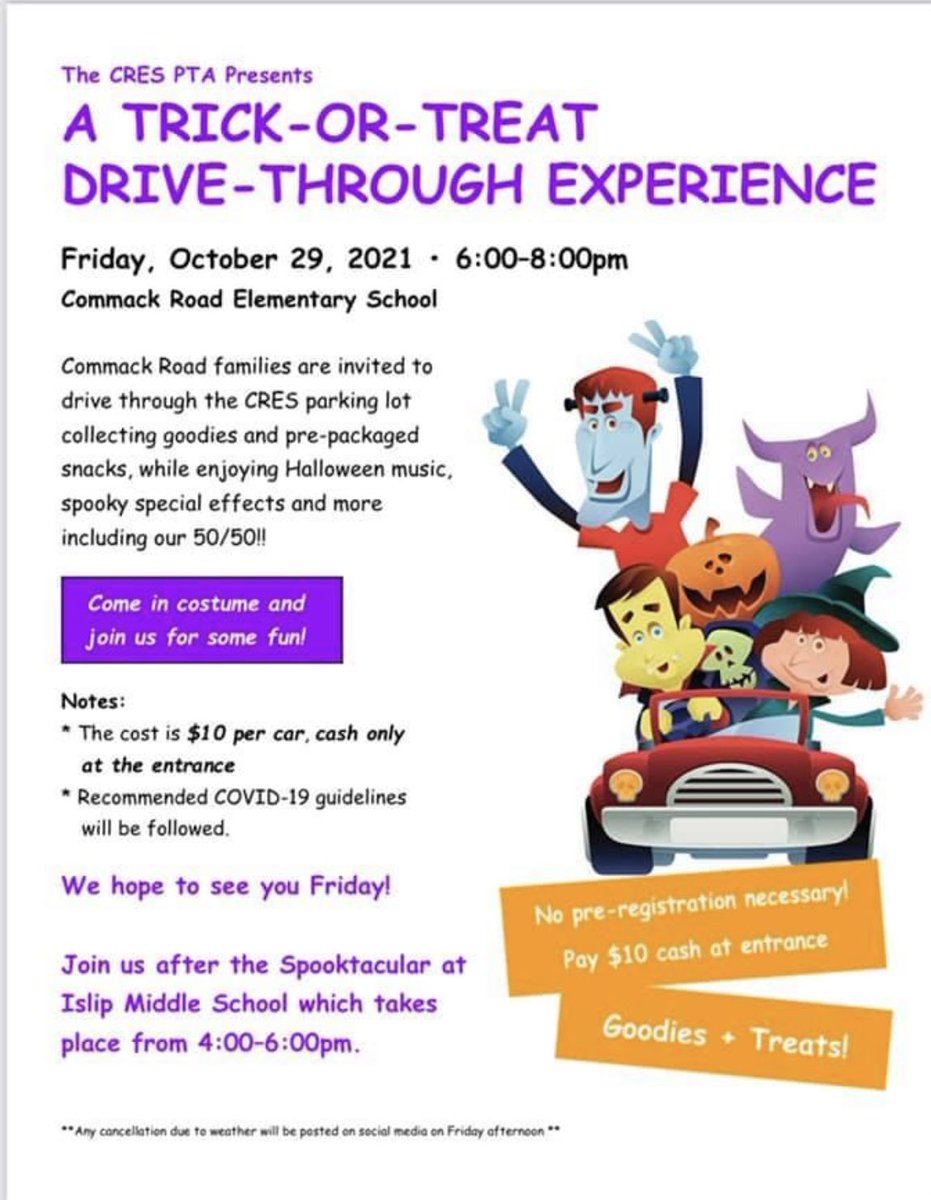 CommackRoadPTA's tweet image. Save The Date and join us on 10/29 for this fun, family event!