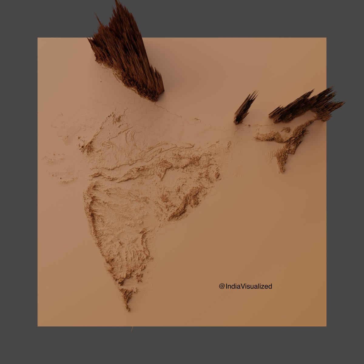 IndiaVisualized's tweet image. 3D Relief Map of India