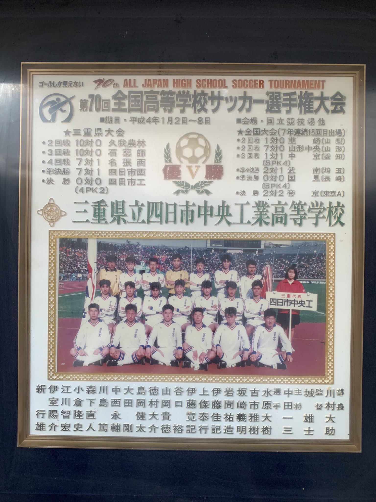 Fc Ise Shima 公式 事務所にて当時の貴重な盾を発見 全国高校サッカー選手権大会 四日市中央工業高校 優勝 T Co 84j5genrw4 Twitter