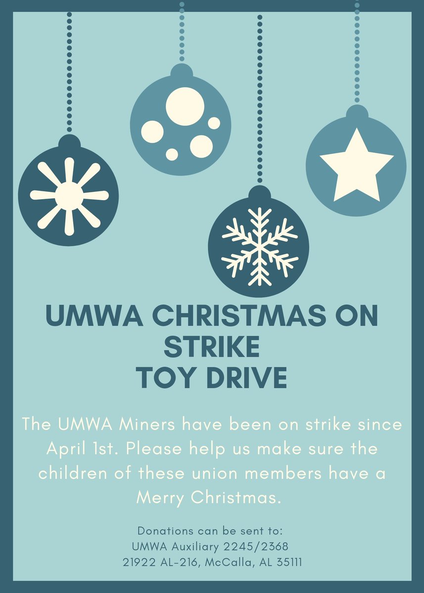HaedenWright's tweet photo. @GrimKim The UMWA Auxiliary could use help in providing the children of the UMWA locals on strike with Holiday gifts. https://t.co/sjdvmsfEhW https://t.co/Cl6EOIIJKv