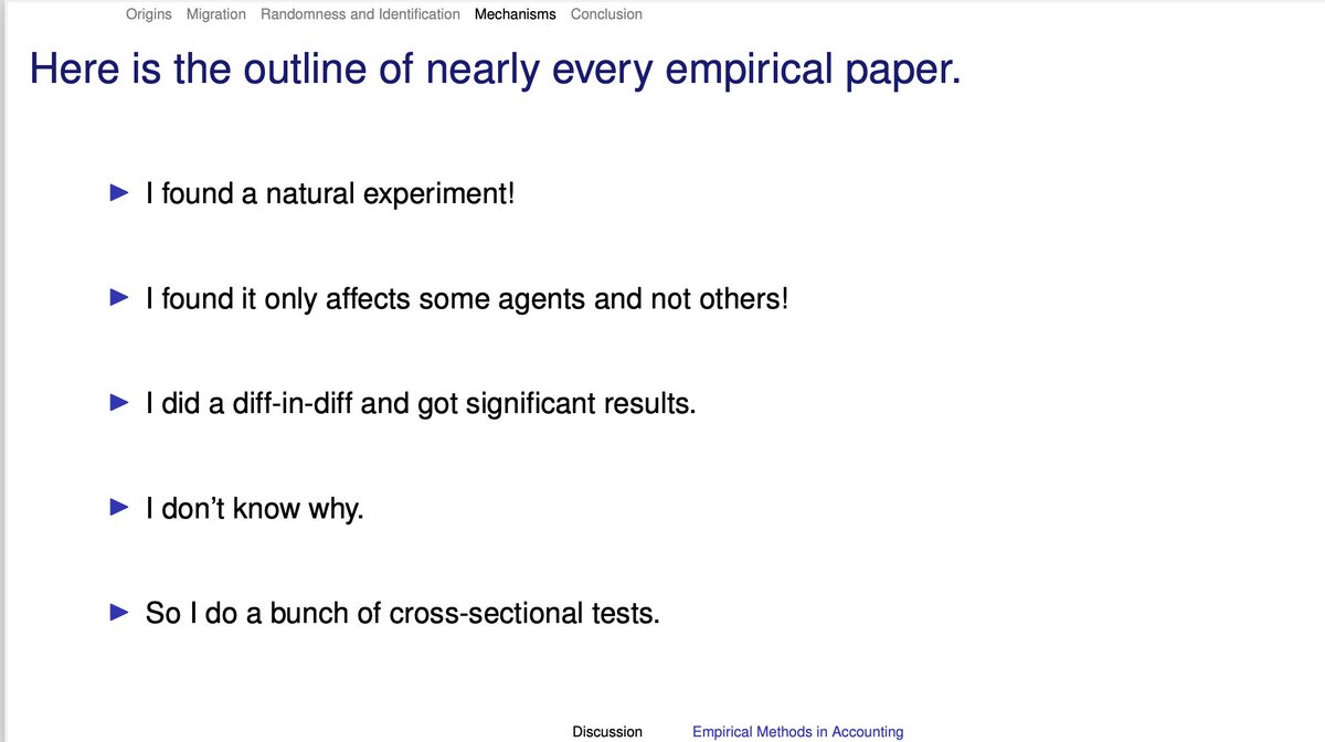 toniwhited's tweet photo. I'm discussing a great paper at the Journal of Accounting and Economics conference tomorrow: https://t.co/4HFeVs43fw on identification and causality

Here is my favorite slide in the discussion: 

1/n https://t.co/QOVIkgvgHt