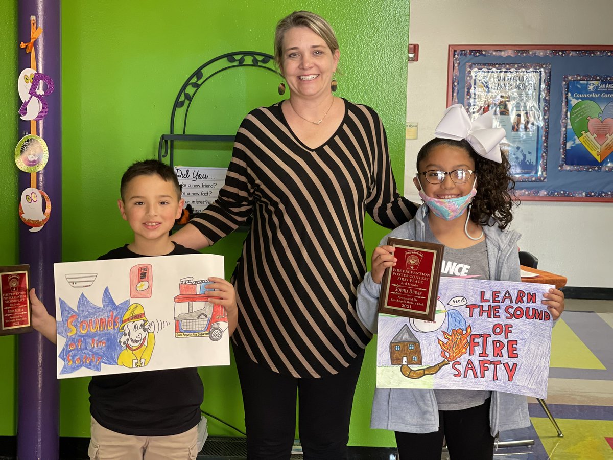 Congratulations to Sophia Duran and Aiden Aguilar on their Fire Prevention Posters- they won first and second place for third grade city-wide!