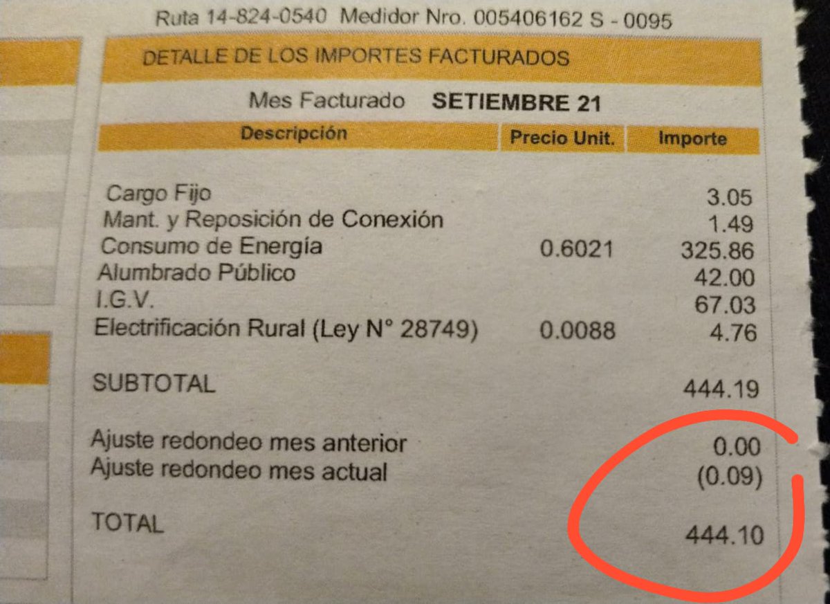 PatriciaRoblesN's tweet photo. Realmente esto me parece un exceso, en plena crisis económica. ¿Es costo de La Molina? no me explico cómo puedo pasar de pagar aprox. 230 soles a el doble, energía de un dpto...https://t.co/43LWQNUrSq https://t.co/3xvzpl2rM7