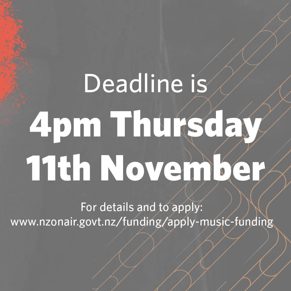 NZ On Air Music (@nzonairmusic) on Twitter photo Our Waiata Takitahi music funding in collaboration with <a href="/MangaiPaho/">Te Māngai Pāho</a> will be opening this Monday 18th October! We 100% back and support artists who are interested in creating more local music incorporating te reo Māori.
For more info & to apply: nzonair.govt.nz/funding/apply-… Our Waiata Takitahi music funding in collaboration with <a href="/MangaiPaho/">Te Māngai Pāho</a> will be opening this Monday 18th October! We 100% back and support artists who are interested in creating more local music incorporating te reo Māori.
For more info & to apply: nzonair.govt.nz/funding/apply-…