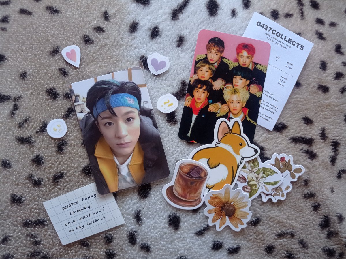 _leejenojam's tweet photo. super late feedback >< but here it is! thank you @0427collects for packing jeno mfal well, he arrived safely 🥺💖 #from0427 https://t.co/zhD0mzWulx