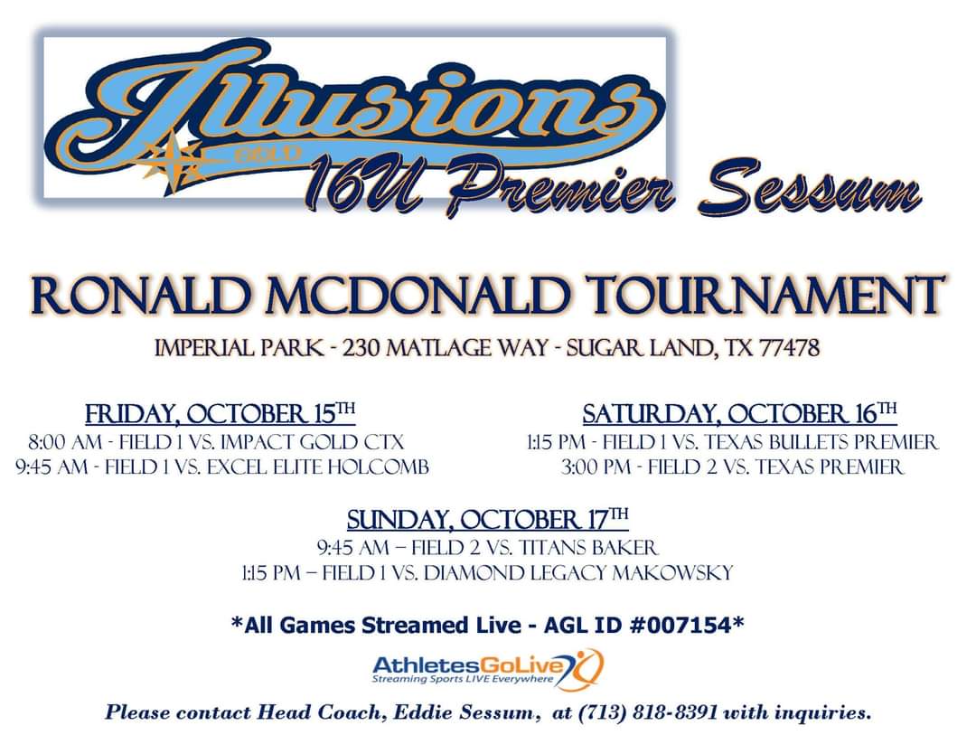 Alyssa Medrano (@alyssamedrano99) on Twitter photo 🚨🥎 Friday game change
🧡💙 come and watch us compete
🗓 Friday Oct. 15th
📍 Imperial Park Field 1
🆚 Impact Gold CTX
⏰ 1:00pm
&
📍 Imperial Park Field 1
🆚 Excel Elite Holcomb
⏰ 2:30pm
<a href="/Premier_Sessum/">18U Illusions Premier LSB 2023 & 2024</a> <a href="/KempnerSoftball/">Kempner Softball</a> <a href="/BBOS_Nation/">Rick Cowan</a> @SoftballConnect <a href="/PlaySoftballNet/">Play Softball</a> 🚨🥎 Friday game change
🧡💙 come and watch us compete
🗓 Friday Oct. 15th
📍 Imperial Park Field 1
🆚 Impact Gold CTX
⏰ 1:00pm
&
📍 Imperial Park Field 1
🆚 Excel Elite Holcomb
⏰ 2:30pm
<a href="/Premier_Sessum/">18U Illusions Premier LSB 2023 & 2024</a> <a href="/KempnerSoftball/">Kempner Softball</a> <a href="/BBOS_Nation/">Rick Cowan</a> @SoftballConnect <a href="/PlaySoftballNet/">Play Softball</a>