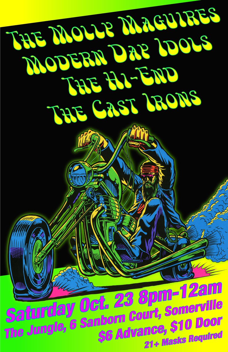 Next Saturday…10/23…is gonna rock! If you missed the Modern Day Idols album release, come on out to The Jungle Community Music Club! We’ll be bringing back our pal Jeff Calder on keyboards again to add to the musical magic! Plus:The Cast Irons, Hi-End, and The Molly Maguires!