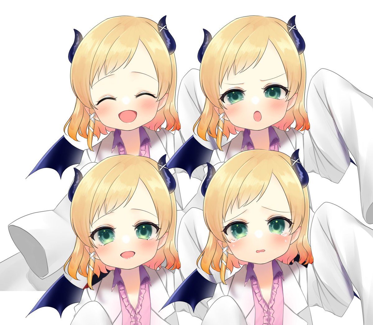 yuzuki choco aged down horns 1girl demon horns blonde hair sleeves past fingers wings  illustration images