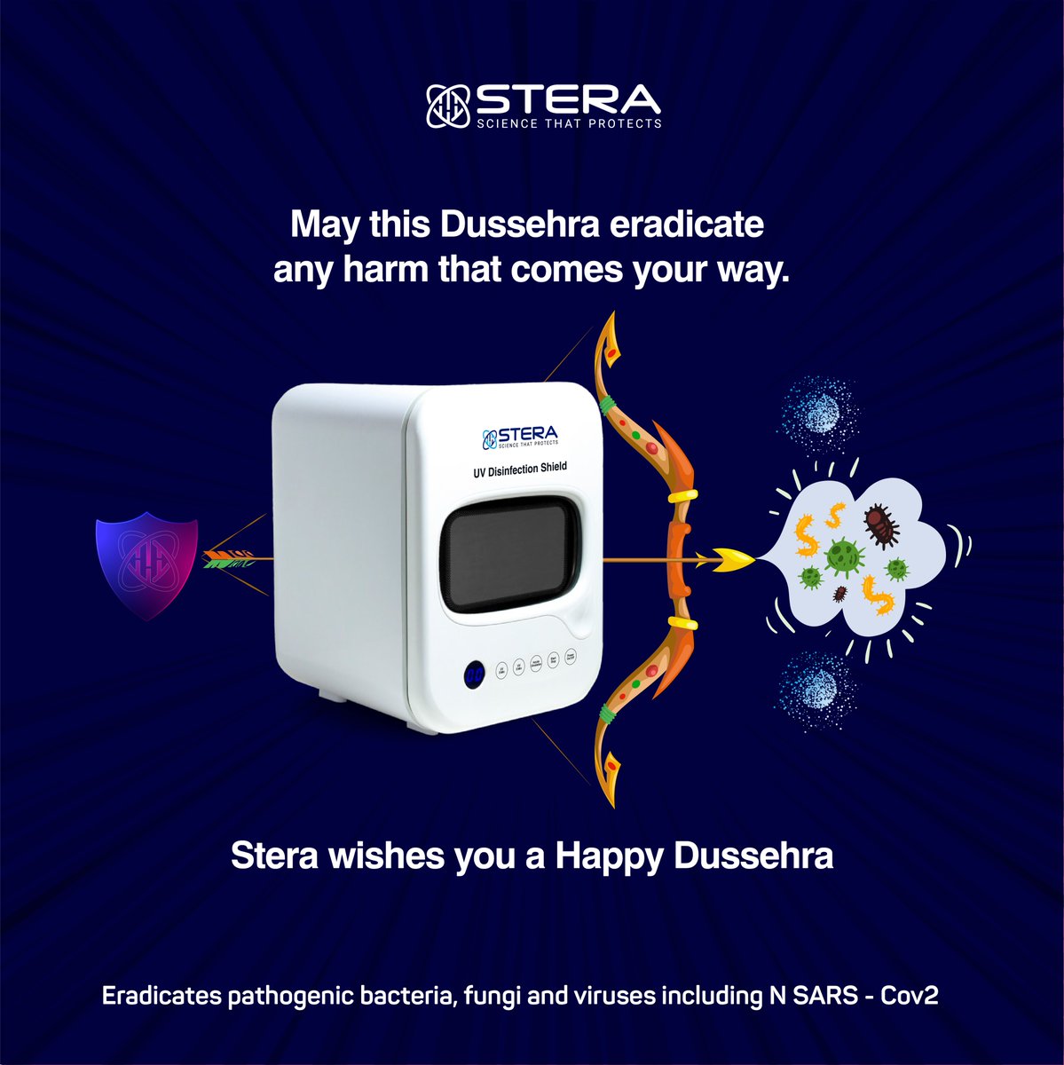 SteraOfficial's tweet photo. May this Dusshera eradicate harm that may come your way and keep you and your loved ones safe! ⚔️🛡
📞+91 7995017232 or 💻https://t.co/nnxwYKQ1Vm 
#stera #dusshera #Dussherafestival  #steraitfirst #360DegreeProtection #uvdisinfectionshield #uvshield #uvlightbox #eradicatesdisease https://t.co/Om1iU7N6zr