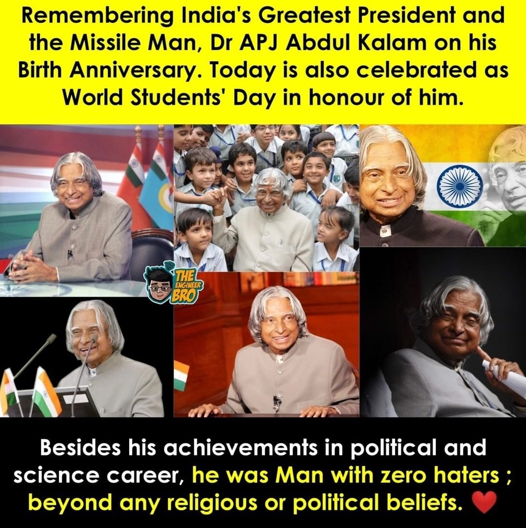 AKHILES34462802's tweet photo. #happybirthday.He was very powerful and sensitive man of india.He became #11thpresident of #india. He played of part in 2nd #pokhran. He calles "#MissileManofIndia". We shall remember always to you. 🙏 https://t.co/wSDUvWLHNq