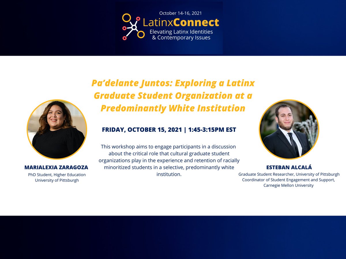 ealcalaa's tweet photo. Join @kevtgiang  @marialexiaz  &amp; myself as we engage in conversations about Transfronterizx students and Latinx graduate student organizations @ PWIs during day 2 of @LatinxConnect #LatinxHeritageMonth #HispanicHeritageMonth #LHHM https://t.co/aMuRXFD8GF