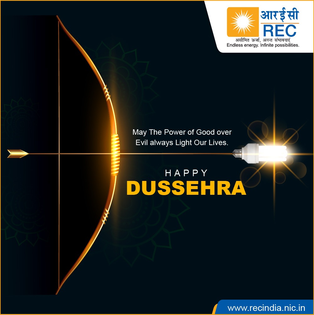 RECLindia's tweet photo. On the auspicious occasion of #Dussehra, we hope &amp; pray for love, light &amp; happiness all around. #HappyDussehra from team REC! https://t.co/gDlFkJhPRs