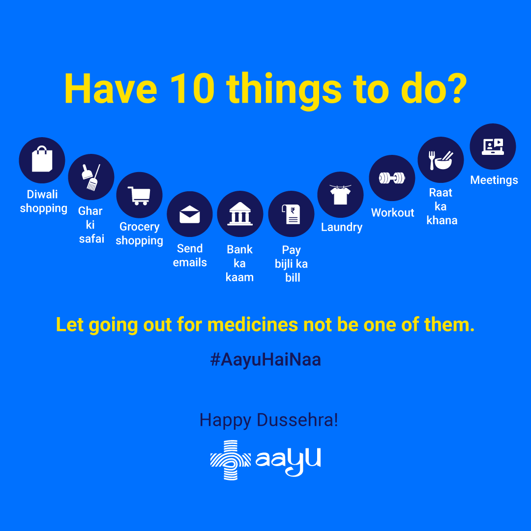 If you could choose to never have to do any one of these tasks, what would it be? 🤔 Let us know in the comments.
Aaaaand, for all your health needs, remember #AayuHaiNaa! Place your order on Aayu &amp; get it delivered to your home within 2 hours.
 #dussehra #dusshera #vijaydashmi