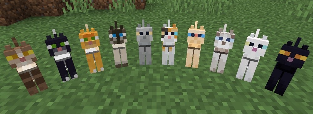 デザイナーが始めるマインクラフト マイクラの猫の種類は11種類 Tabby Tuxedo Red Siamese British Shorthair Calico Persian Ragdoll White Jellie Black 首輪の16色と合わせてカラバリは176種類 ちなみにtuxedoは開発者jebの飼い猫newtonを元にして