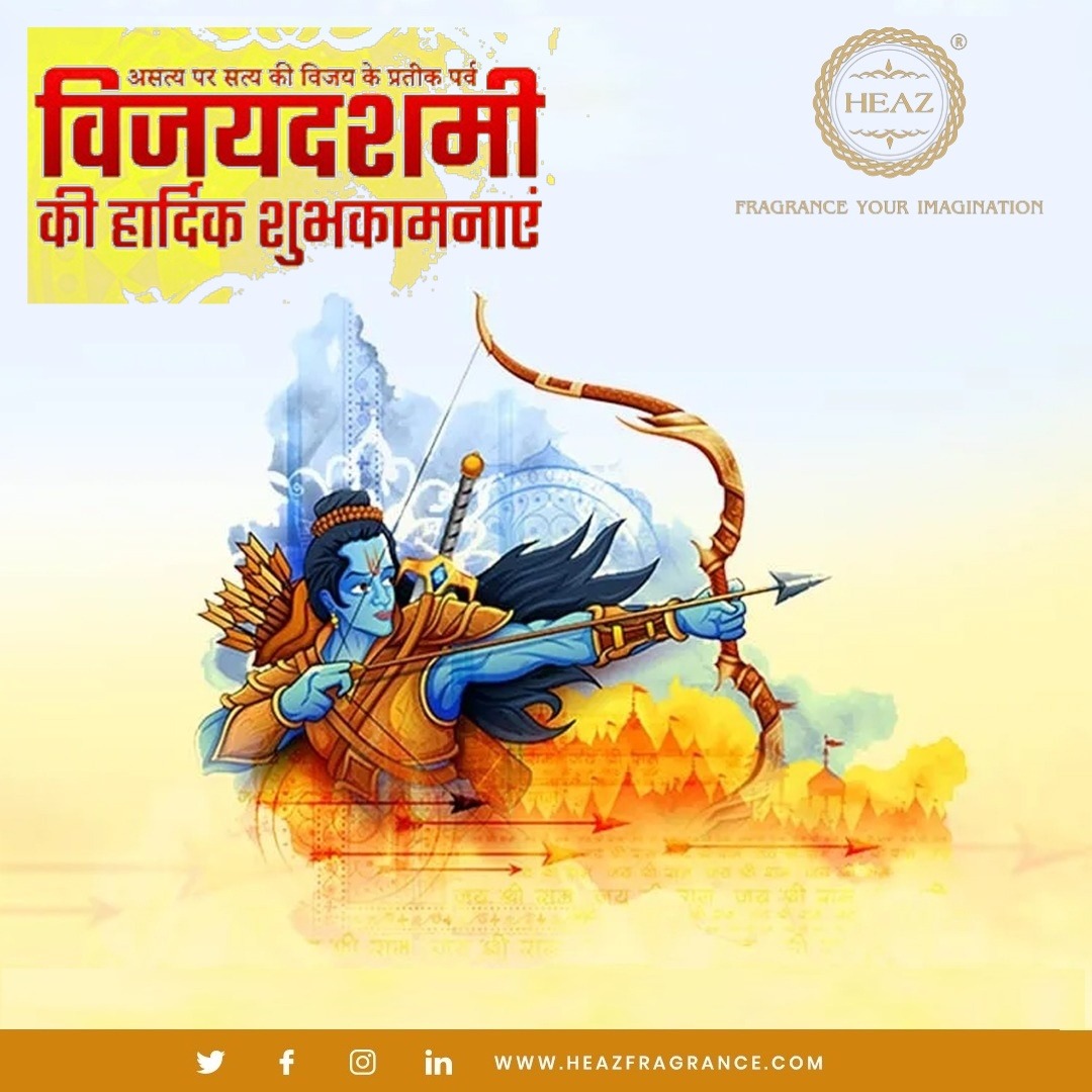 HeazPerfumes's tweet photo. Wishing you peace and happiness, prosperity and success, goodness and joy on the auspicious occasion of Vijaya Dashami. May you troubles go up in the smoke along with the fireworks. 
Happy Dussehra to you and your family.
#dussehra #dussehrafestival #dussehrawishes https://t.co/CLQuNkSBw4