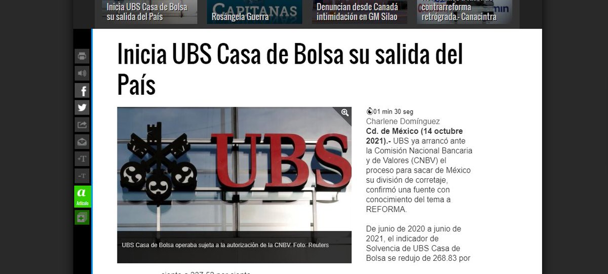 CharleneDomPe's tweet photo. UBS ya inició ante la Comisión Nacional #Bancaria y de #Valores (CNBV) el proceso para sacar de #México su división de #corretaje 👉el indicador de #solvencia de UBS #CasadeBolsa se redujo a 237.52%, el de #liquidez a 228.45% y su #ROE cayó a 3.07% en junio de este año https://t.co/2LPhwe8OMN